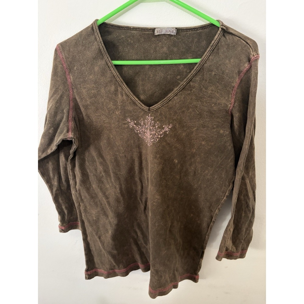 Xcit u.s.a. Ladies Brown Weathered Embellished Tee XL Vintage Look